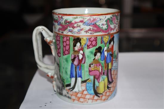 A Chinese famille ewer, Qianlong and a famille rose mug, Jiaqing height 11cm